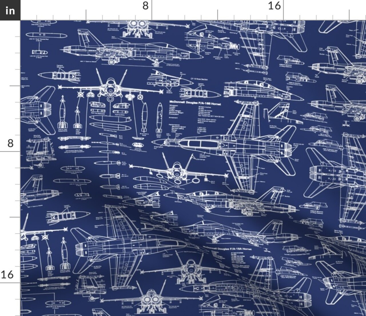 Fighter Planes Blueprint Pilot Engineer Technology Scientific Flight Custom Printed Fabric by Spoonflower Various Fabrics by the Yard or Fat Quarter